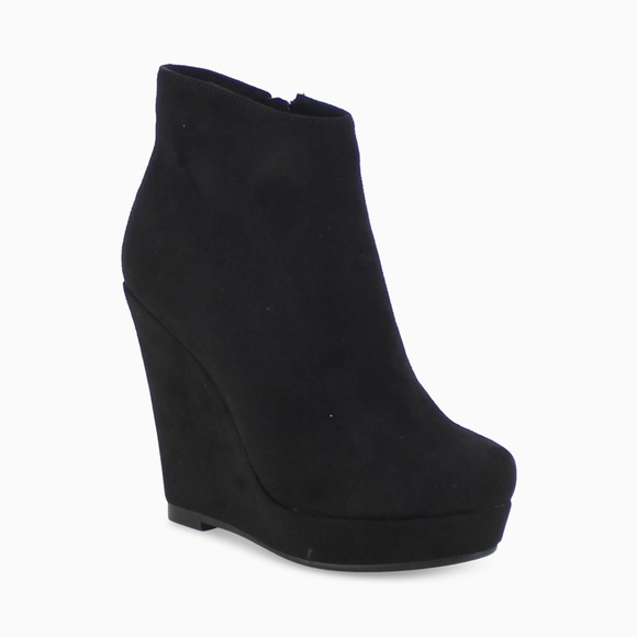 High Heeled Wedge Zip Ankle Platfrom Boots in Black Faux Suede - Women’s - Picture 2 of 13